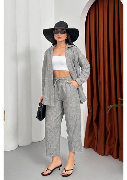 Kadın Alt Üst Takım Yazlık Keten Cep Detaylı Pantolon Gömlek Ikili Takım fiyatları