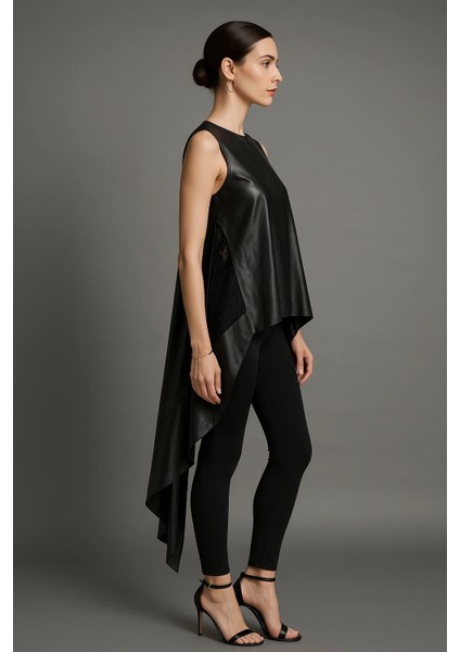 Zagata Asimetrik Dantel Detay Suni Deri Bluzan fırsatları