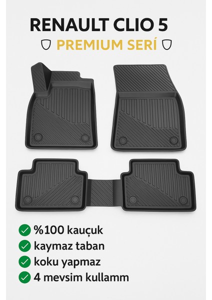 Renault Clio 5 E-Tech 2023+ Uyumlu 3D Havuzlu Oto Paspas