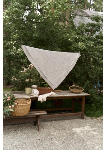 Peony Çizgi Detay Füme Keten Fular