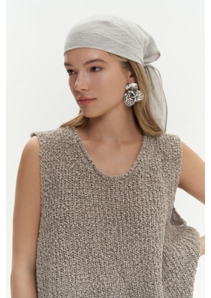 Peony Çizgi Detay Füme Keten Fular fırsatları