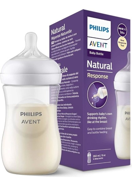 Philips Avent Natural Response Pp Biberon 1 Ay+ 260 Ml, Tepkili Biberon Emziği SCY903/01