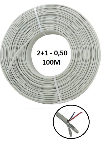 2+1 Kalın Cctv Kamera Kablosu 100 Metre 0,50