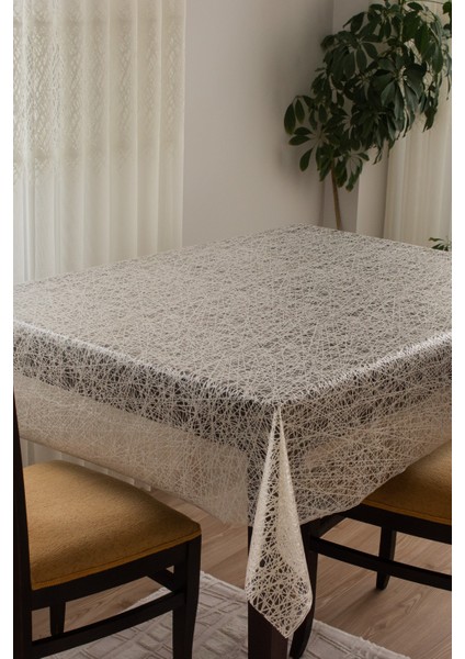 Decorecor Lüks Silinebilir Hijyenik Iplik Desen Şeffaf Kaplama Pvc Muşamba Masa Örtüsü 033-D