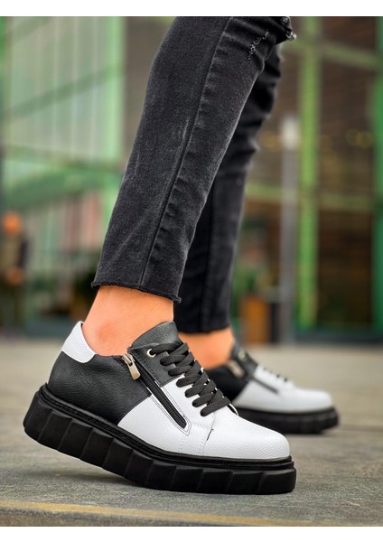 KB-X155 Kuback Beyaz Cilt Siyah Cilt Detaylı Siyah Yüksek Taban Günlük Spor Ayakkabı fırsatları