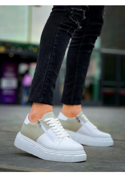 KB-X155 Kuback Beyaz Cilt Gri Süet Detaylı Beyaz Yüksek Taban Günlük Spor Ayakkabı fiyatları