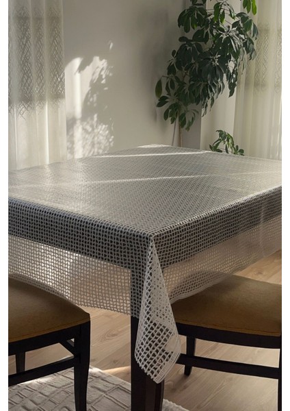 Decorecor Lüks Silinebilir Hijyenik Hasır Desen Şeffaf Kaplama Pvc Muşamba Masa Örtüsü 043-D