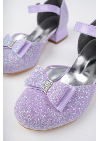 Kız Çocuk Mor Abiye Simli Kum Detaylı Fiyonklu Ayakkabı fiyatları