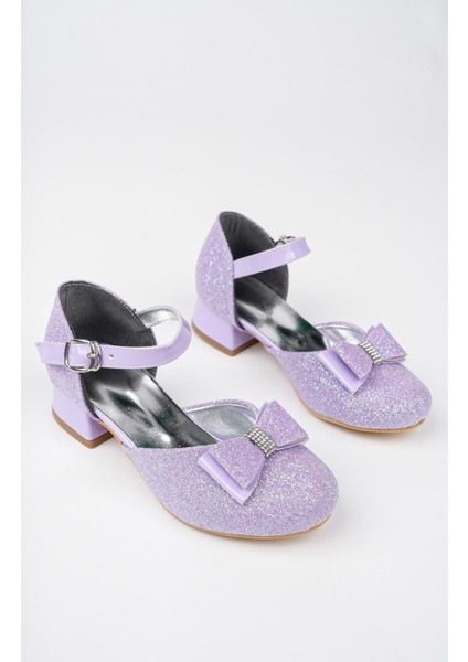 Kız Çocuk Mor Abiye Simli Kum Detaylı Fiyonklu Ayakkabı modelleri