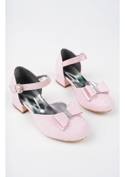 Kız Çocuk Pembe Abiye Simli Kum Detaylı Fiyonklu Ayakkabı fiyatları