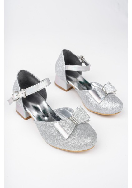 Kız Çocuk Gümüş Abiye Simli Kum Detaylı Fiyonklu Ayakkabı fiyatları