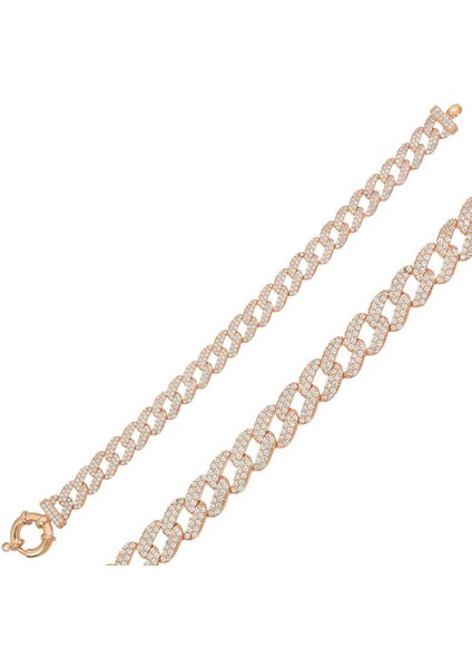 925 Ayar Gümüş Rose Taşlı Gurmet Bileklik T5868 (491491)