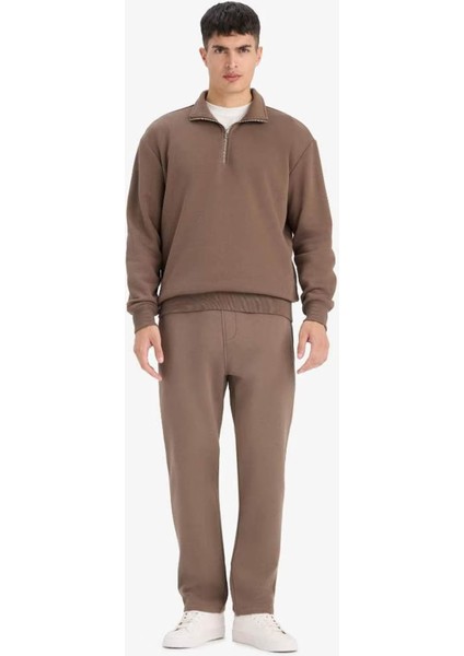 Regular Fit Beli Bağcıklı Cepli Düz Paça Kalın Haki Erkek Eşofman Altı D7836AX/KH154