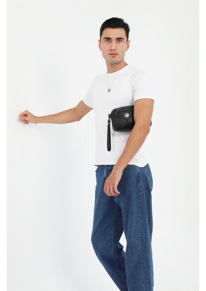 Erkek Siyah El ve Bileklik Kemerli Portföy El Çantası