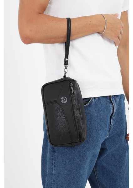 Erkek Siyah El ve Bileklik Kemerli Portföy El Çantası