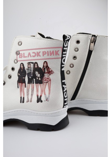 Beyaz Blackpink Fermuarlı Kız Çocuk Botu fırsatları