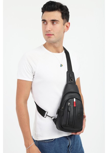 Erkek Siyah Çapraz Askılı Omuz Çantası Çapraz Çanta
