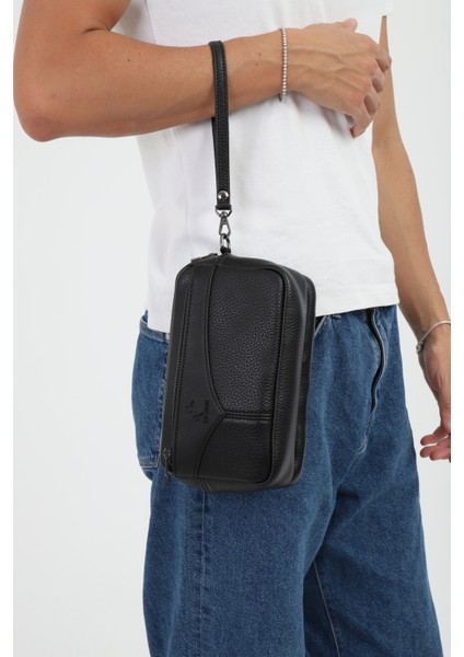 Erkek Siyah El ve Bileklik Kemerli Portföy El Çantası