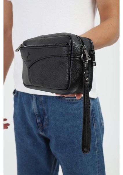 Erkek Siyah El ve Bileklik Kemerli Portföy El Çantası