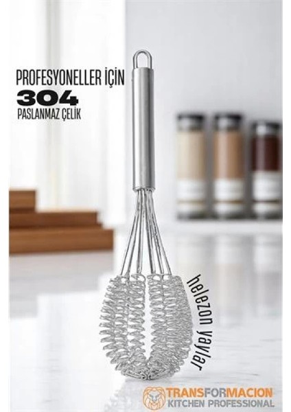 Modacar Helezon Yaylı Çırpıcı 304 Paslanmaz Çelik Makarna Çırpıcı Çırpma Teli