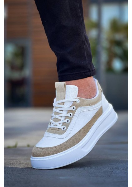 KB-006 Beyaz Cilt Bej Süet Yüksek Taban Bağcıklı Günlük Erkek Ayakkabı modelleri