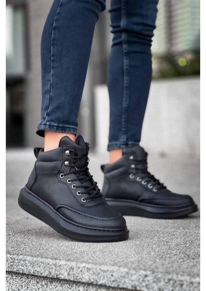 KB-0994 Siyah Cilt Siyah Yüksek Taban Erkek Bilek Bot