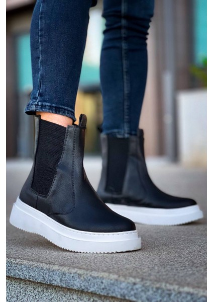 KB-0992 Siyah Cilt Yüksek Taban Lastikli Erkek Bot