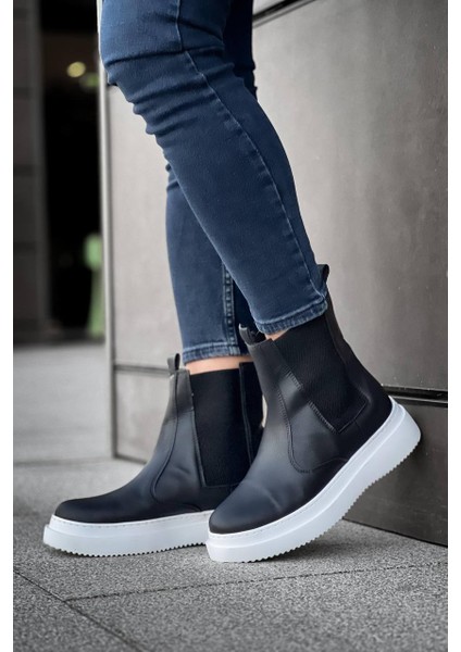 KB-0992 Siyah Cilt Yüksek Taban Lastikli Erkek Bot modelleri
