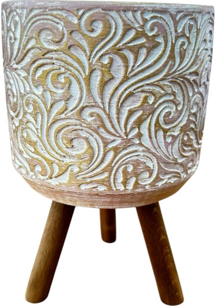 Ev Dekorasyon Gold Çiçek Desenli Beton Saksı Ayaklı Çiçeklik Saksılık modelleri