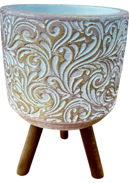 Ev Dekorasyon Gold Çiçek Desenli Beton Saksı Ayaklı Çiçeklik Saksılık fırsatları