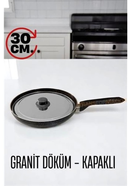 Granit Döküm Tava Paslanmaz Çelik Kapaklı -Yapışmaz Taban 30 Cm