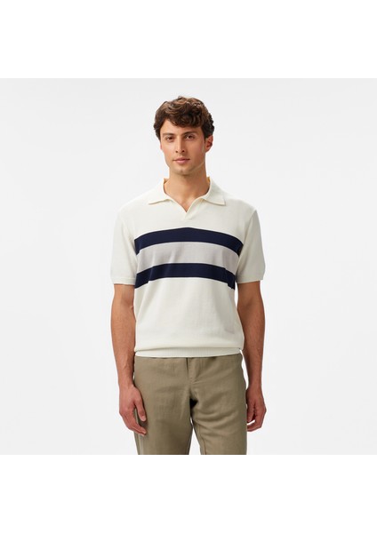 Erkek Krem Classic Fit Çizgili Triko S55105T.1MA