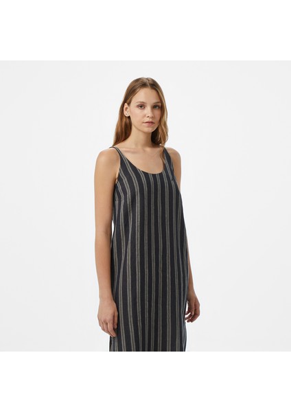 Kadın Siyah Regular Fit Çizgili Elbise 55D305T.0TB
