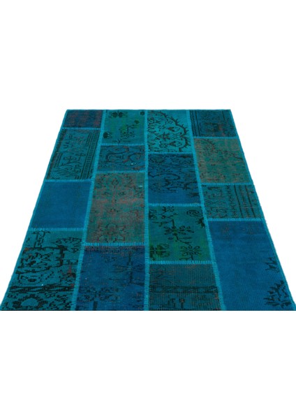 Iskece Turkuaz Eskitme Etnik Modern Desenli Yün Hav Toz Vermez Leke Tutmayan Salon Yolluk Mutfak El Dokuma Halı modelleri