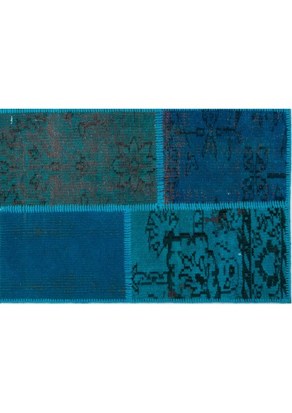 Iskece Turkuaz Eskitme Etnik Modern Desenli Yün Hav Toz Vermez Leke Tutmayan Salon Yolluk Mutfak El Dokuma Halı fırsatları