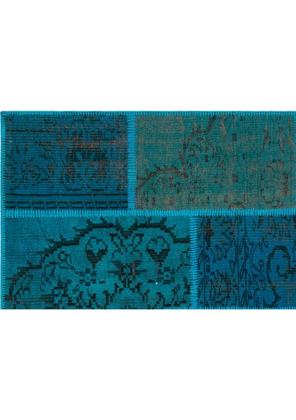 Iskece Turkuaz Eskitme Etnik Modern Desenli Yün Hav Toz Vermez Leke Tutmayan Salon Yolluk Mutfak El Dokuma Halı indirimleri