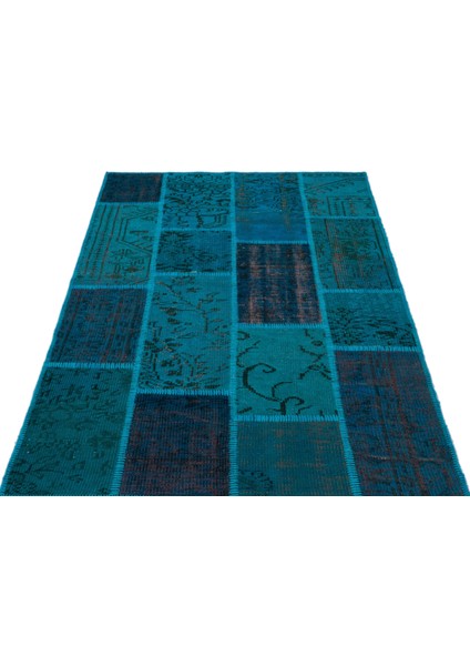 Iskece Turkuaz Eskitme Etnik Modern Desenli Yün Hav Toz Vermez Leke Tutmayan Salon Yolluk Mutfak El Dokuma Halı modelleri