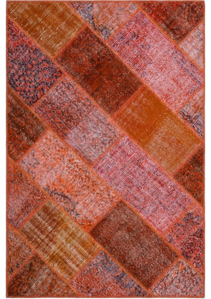 Iskece Kırmızı Eskitme Etnik Modern Desenli Yün Hav Toz Vermez Leke Tutmayan Salon Yolluk Mutfak El Dokuma Halı