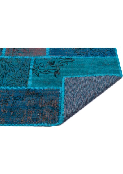 Iskece Turkuaz Eskitme Etnik Modern Desenli Yün Hav Toz Vermez Leke Tutmayan Salon Yolluk Mutfak El Dokuma Halı fiyatları