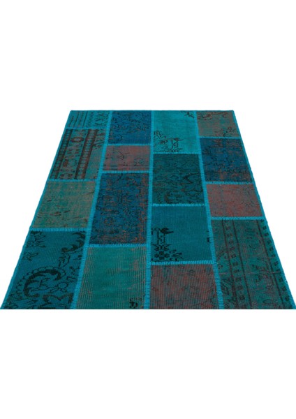 Iskece Turkuaz Eskitme Etnik Modern Desenli Yün Hav Toz Vermez Leke Tutmayan Salon Yolluk Mutfak El Dokuma Halı modelleri