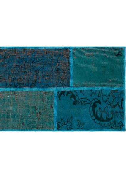 Iskece Turkuaz Eskitme Etnik Modern Desenli Yün Hav Toz Vermez Leke Tutmayan Salon Yolluk Mutfak El Dokuma Halı fırsatları