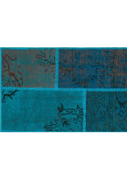 Iskece Turkuaz Eskitme Etnik Modern Desenli Yün Hav Toz Vermez Leke Tutmayan Salon Yolluk Mutfak El Dokuma Halı indirimleri
