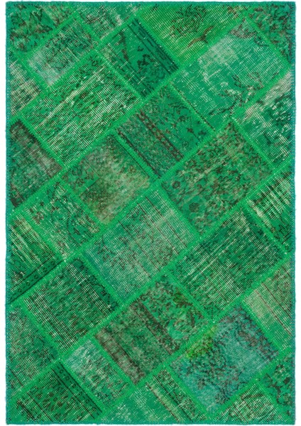 Iskece Yeşil Eskitme Etnik Modern Desenli Yün Hav Toz Vermez Leke Tutmayan Salon Yolluk Mutfak El Dokuma Halı