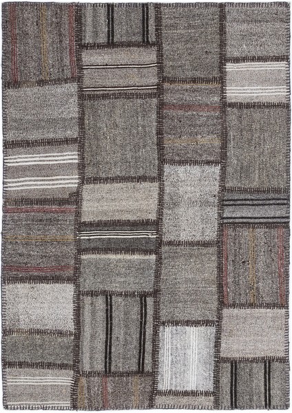 Teselya Gri Çizgili Etnik Modern Desenli Yün Hav Toz Vermez Leke Tutmayan Salon Yolluk Mutfak El Dokuma Halı