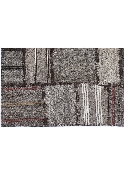 Teselya Gri Çizgili Etnik Modern Desenli Yün Hav Toz Vermez Leke Tutmayan Salon Yolluk Mutfak El Dokuma Halı fırsatları