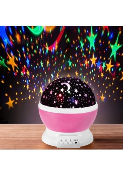 Pembe Dönen Projeksiyon Gece Lambası Star Master Ay Yıldız Duvar LED