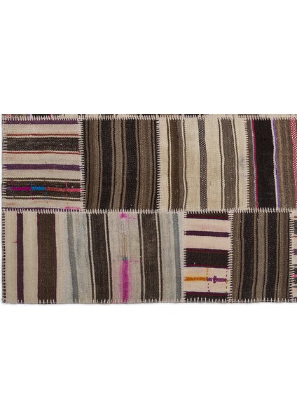 Teselya Bej Çizgili Etnik Modern Desenli Yün Hav Toz Vermez Leke Tutmayan Salon Yolluk Mutfak El Dokuma Halı fırsatları