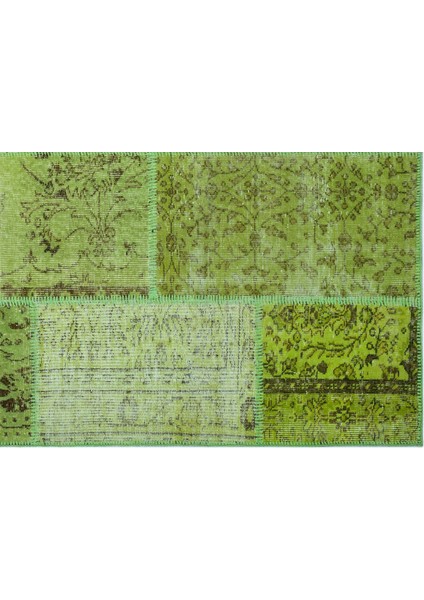 Iskece Yeşil Eskitme Etnik Modern Desenli Yün Hav Toz Vermez Leke Tutmayan Salon Yolluk Mutfak El Dokuma Halı fırsatları