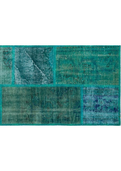 Iskece Turkuaz Eskitme Etnik Modern Desenli Yün Hav Toz Vermez Leke Tutmayan Salon Yolluk Mutfak El Dokuma Halı fırsatları