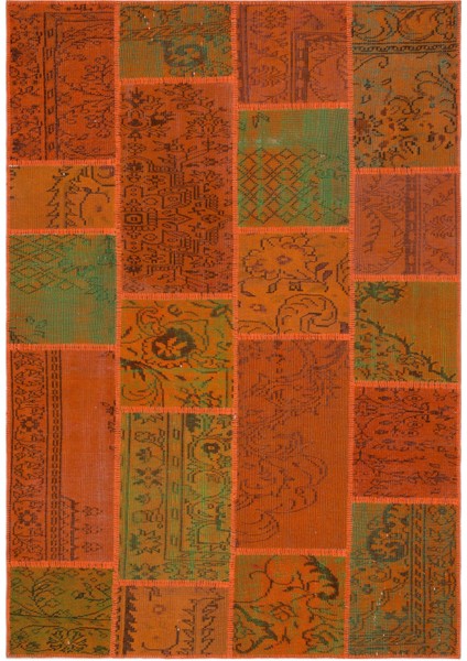 Iskece Turuncu Eskitme Etnik Modern Desenli Yün Hav Toz Vermez Leke Tutmayan Salon Yolluk Mutfak El Dokuma Halı